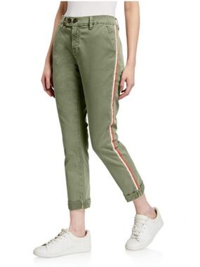 FRAME Le Beau Duo Tape Stripe Chino Pants in Olive Green Size 26